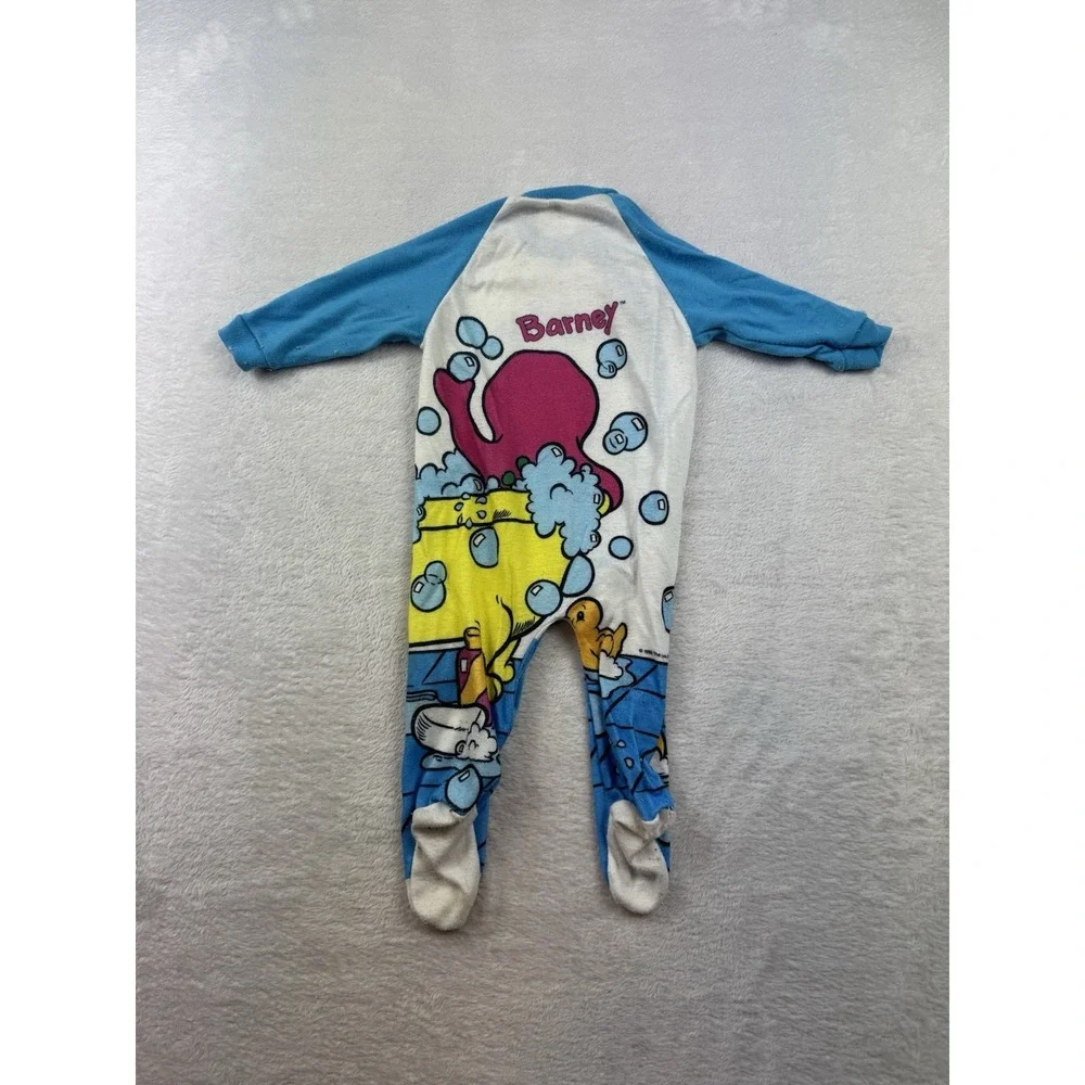 Vintage 1992 Barney Dino Sleeper Pajamas PJ Front‎ & Back Bath Image Size Medium